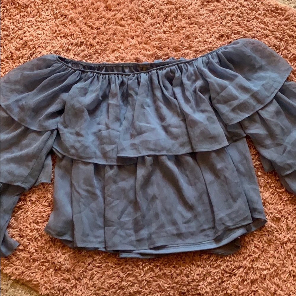 Long sleeve ruffle off the shoulder top
